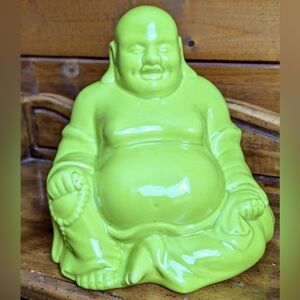 Beautiful, Happy, Sitting Green Buddha with Prayer Beads